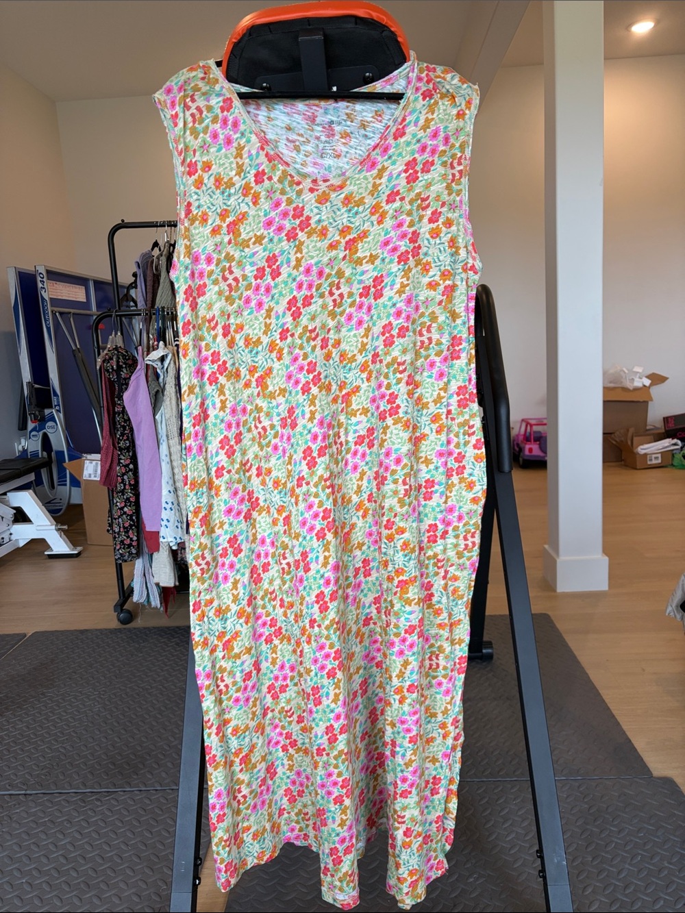 NATURAL LIFE Floral Sleeveless Maxi Dress in Pink, Orange & Green on Cream